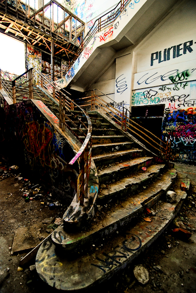 abandoned power station building staircase