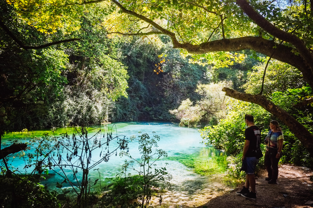 Just inland from the beach, this is the "Blue Eye" a natural spring lake. Albania.