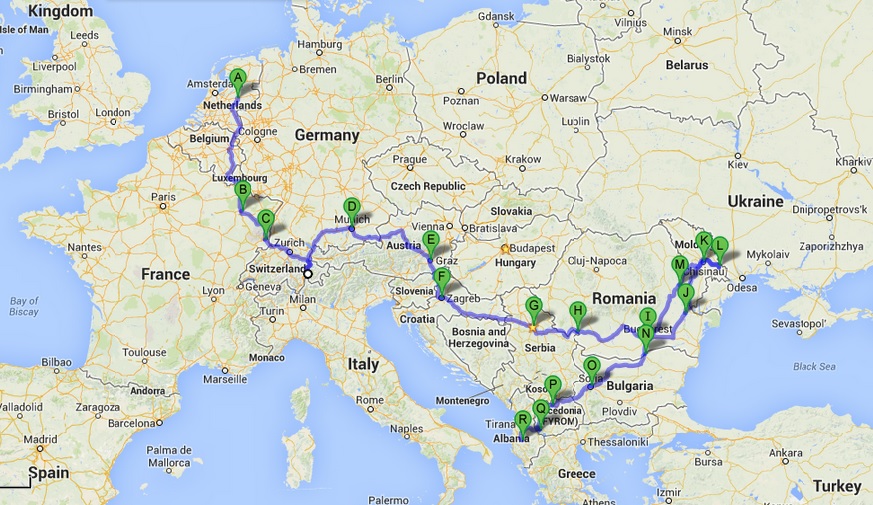 European Road Trip... so far. 17 countries, about a month.