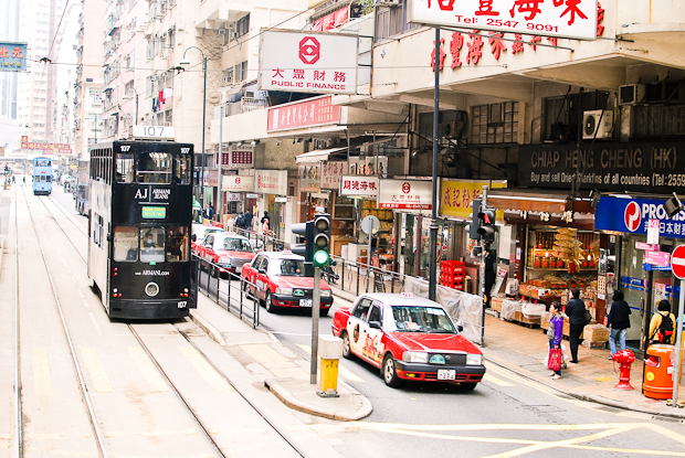 A photo of a Hong Kong tram, taken in 2012