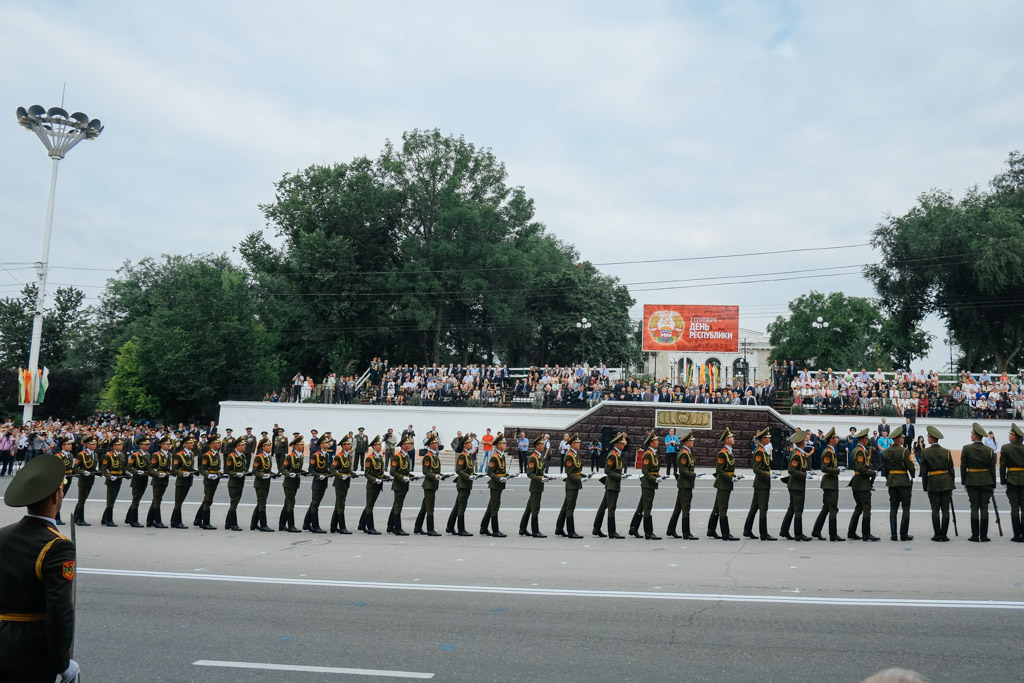 Tiraspol. Where soldiers walk in front of important people.