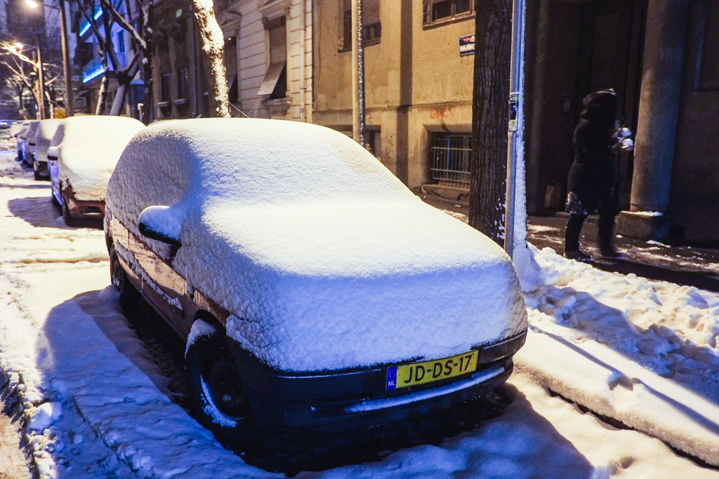 serbia snow car