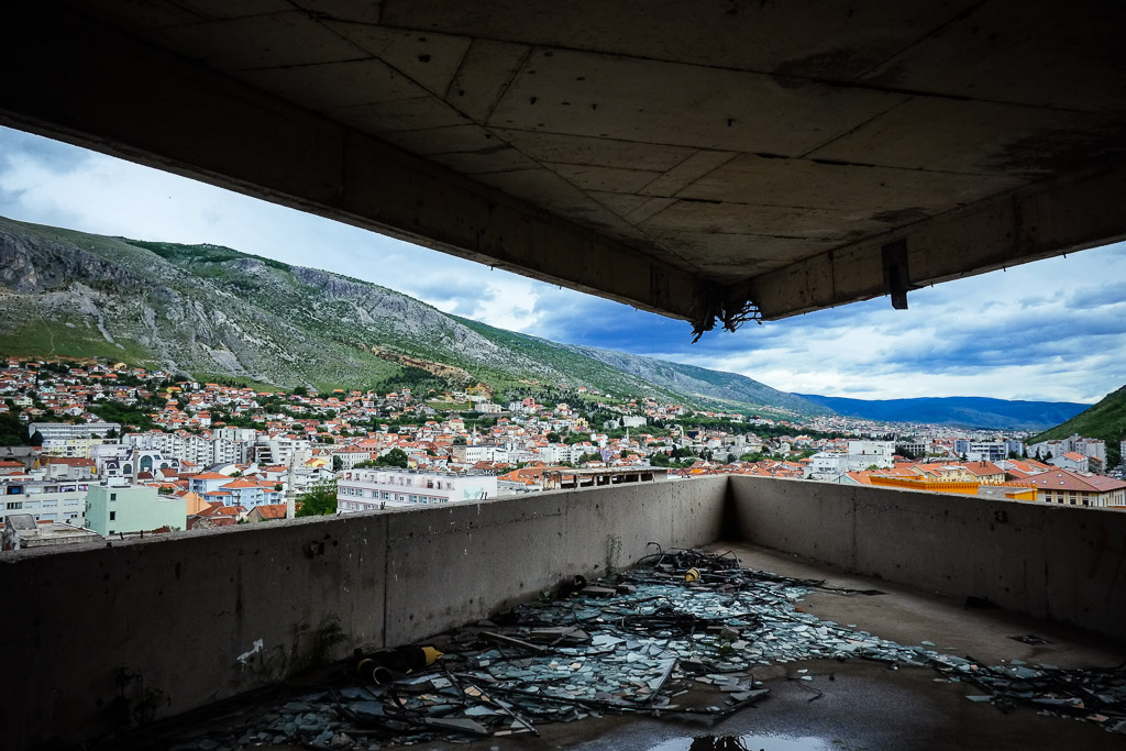 sniper tower mostar abandoned bank