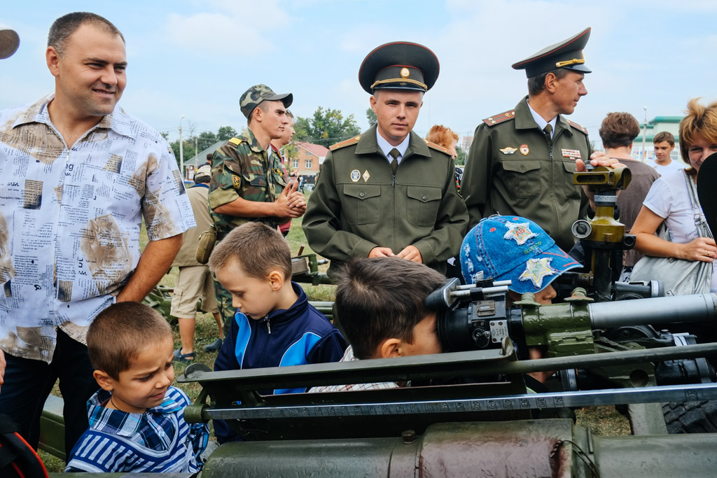 Kids, soldiers, heavy ammunition. Tiraspol, Transnistria.